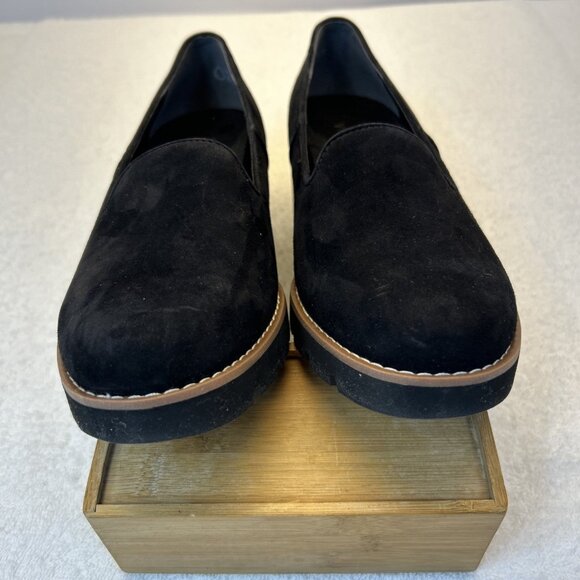 Vionic Willa Black Suede Loafers Black Soles 2" Platform SZ 8 Wide New w/ BOX - Picture 7 of 8